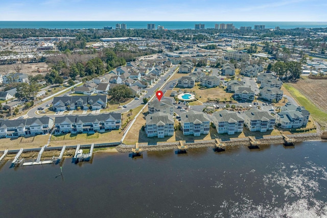 bird's eye view featuring a water view