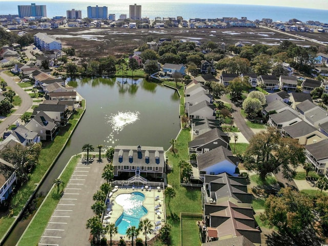 bird's eye view featuring a water view