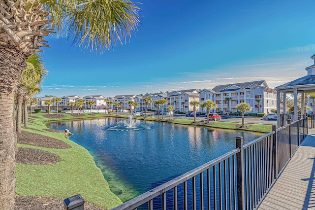 view of water feature with a residential view