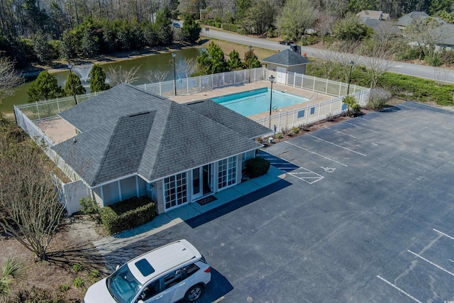 aerial view featuring a water view