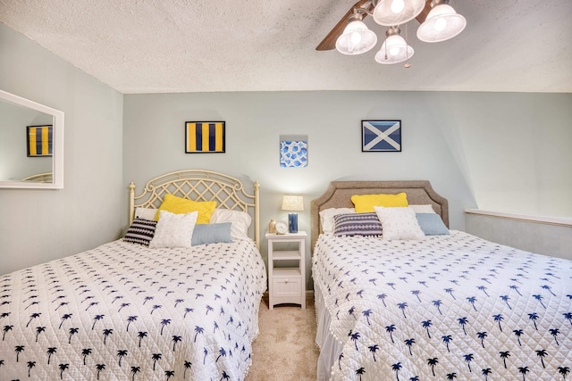 carpeted bedroom with a textured ceiling