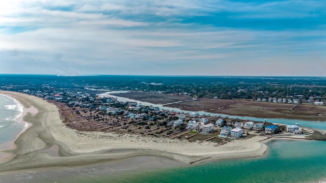 aerial view with a view of the beach and a water view