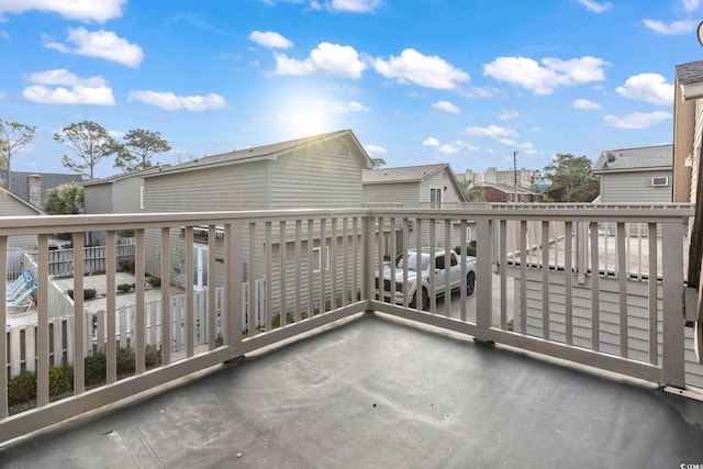 view of wooden balcony featuring a wooden deck