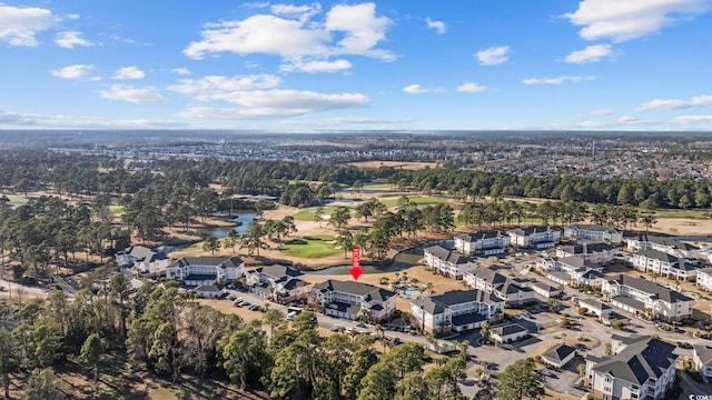 birds eye view of property featuring a residential view, a water view, and golf course view