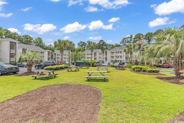 view of property's community featuring a residential view and a yard