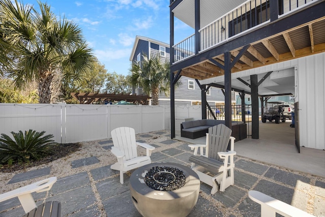 view of patio featuring a fenced backyard and an outdoor hangout area