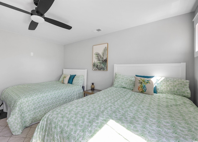 bedroom with visible vents and ceiling fan