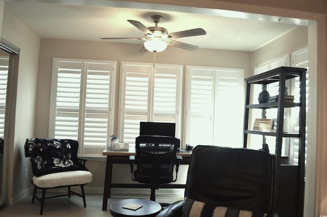 140 Spanish Oak Ct Unit 1, Surfside Beach, SC 29575 - office area featuring ceiling fan, a textured ceiling, and baseboards