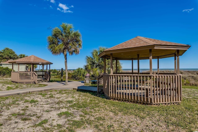 view of yard featuring a gazebo and a deck