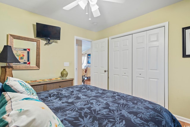 bedroom with a closet and ceiling fan