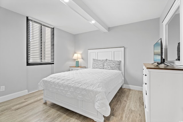 601 Mitchell Dr Unit 203, Myrtle Beach, SC 29577 - bedroom with light wood-style flooring, baseboards, recessed lighting, and beamed ceiling