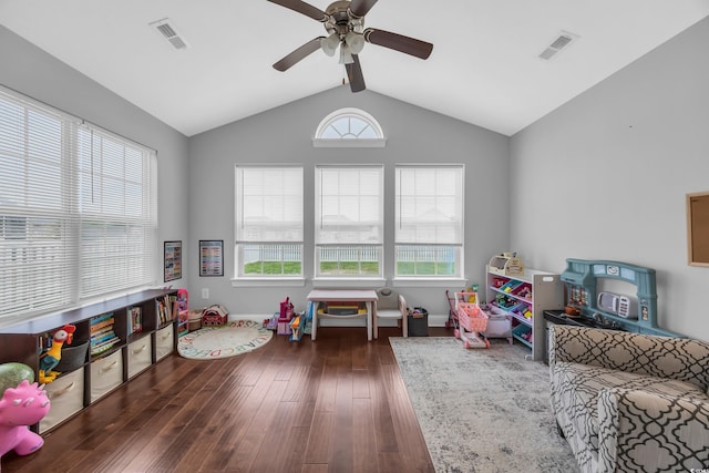 216 Camrose Way, Myrtle Beach, SC 29579 - recreation room with plenty of natural light, wood-type flooring, a ceiling fan, and vaulted ceiling