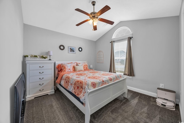 216 Camrose Way, Myrtle Beach, SC 29579 - bedroom featuring dark colored carpet, lofted ceiling, and a ceiling fan