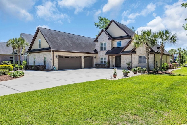 9785 Anchor Dr, Longs, SC 29568 - view of front of home with a garage, driveway, brick siding, and a front lawn