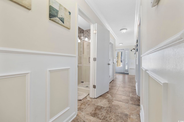 corridor with crown molding