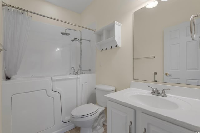 full bath with vanity, toilet, a shower, and a washtub