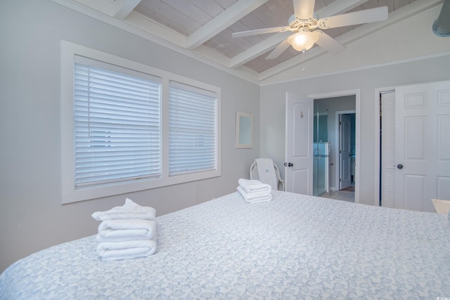 162 Norris Dr, Pawleys Island, SC 29585 - bedroom with lofted ceiling with beams, a closet, and ceiling fan