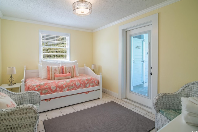 162 Norris Dr, Pawleys Island, SC 29585 - bedroom with ornamental molding, light tile patterned floors, baseboards, and a textured ceiling