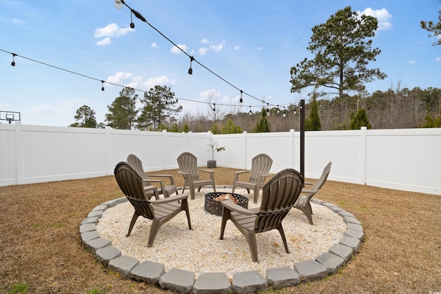 view of patio / terrace with a fire pit