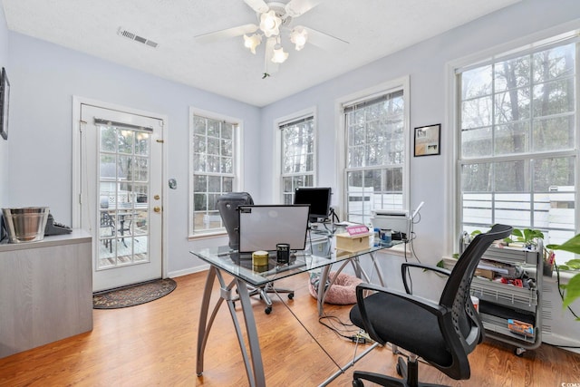 office featuring plenty of natural light, visible vents, and wood finished floors
