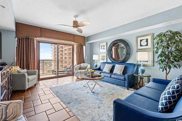 100 N Beach Blvd Unit 1608, North Myrtle Beach, SC 29582 - living area featuring ceiling fan and a textured ceiling