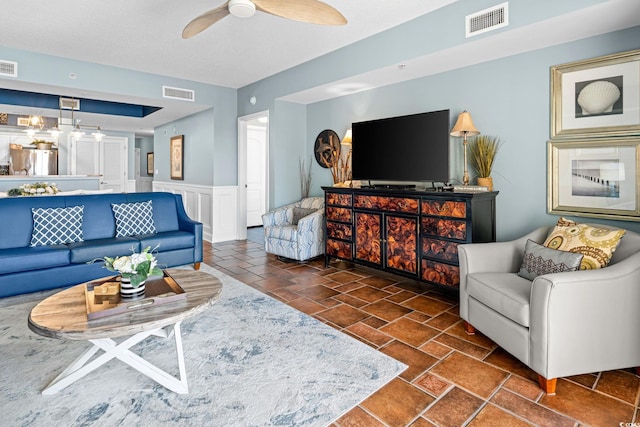 100 N Beach Blvd Unit 1608, North Myrtle Beach, SC 29582 - living area featuring wainscoting and ceiling fan