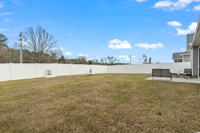 view of yard featuring a patio area and a fenced backyard