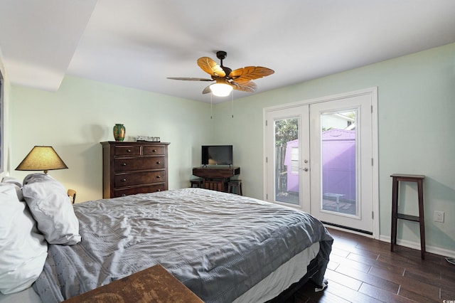 508-B Rosemary Ln, North Myrtle Beach, SC 29582 - bedroom featuring access to outside, french doors, wood finished floors, baseboards, and a ceiling fan