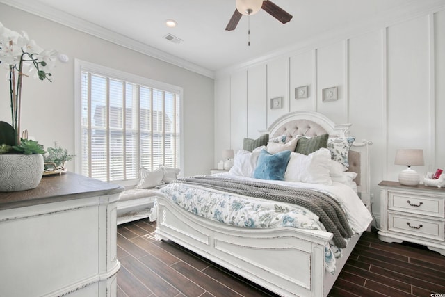 622 Lorenzo Dr Unit 622, North Myrtle Beach, SC 29582 - bedroom featuring ornamental molding, dark wood-style flooring, recessed lighting, and a ceiling fan