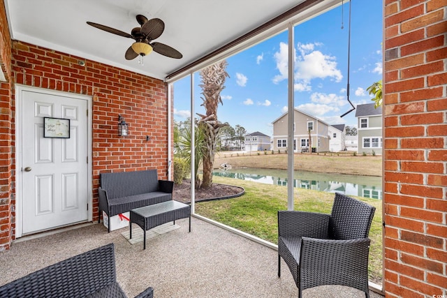 4142 Hibiscus Dr Unit 104, Little River, SC 29566 - sunroom / solarium featuring a water view, a ceiling fan, and a residential view