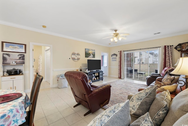 4142 Hibiscus Dr Unit 104, Little River, SC 29566 - living area with ornamental molding, light tile patterned floors, and ceiling fan