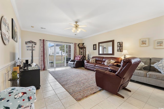 4142 Hibiscus Dr Unit 104, Little River, SC 29566 - living room with light tile patterned floors, ceiling fan, and ornamental molding