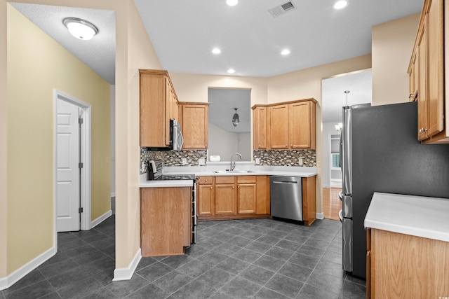 1205 Woodruff Ct, Conway, SC 29526 - kitchen with stainless steel appliances, backsplash, light countertops, and recessed lighting