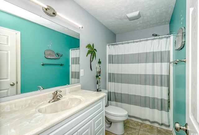 6001-1527 S Kings Hwy, Myrtle Beach, SC 29575 - full bathroom with toilet, a shower with shower curtain, vanity, tile patterned floors, and a textured ceiling