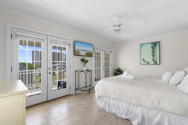 bedroom featuring crown molding, access to exterior, and french doors