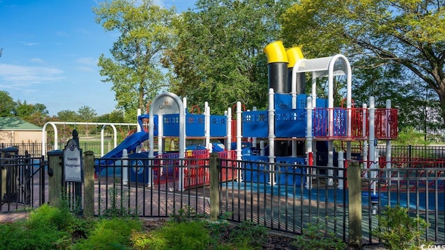 community jungle gym with fence