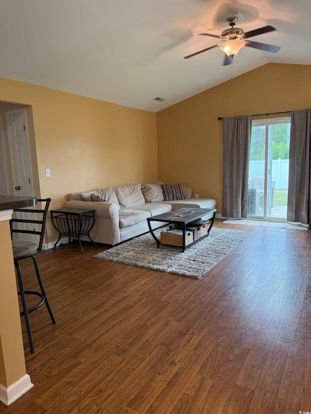 1001 Leatherman Rd, Conway, SC 29527 - living area with a ceiling fan, dark wood-style floors, and lofted ceiling