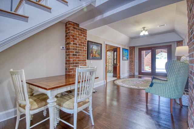 2425 S Bay St, Georgetown, SC 29440 - dining space with baseboards, wood finished floors, lofted ceiling, and french doors