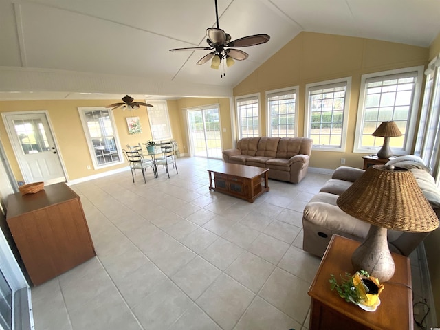 1435 Southwood Dr, Myrtle Beach, SC 29575 - living area with ceiling fan, lofted ceiling, and light tile patterned floors