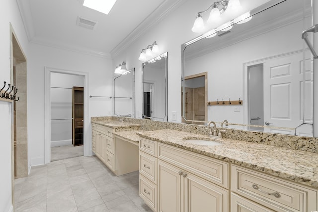5616 N Kings Hwy, Myrtle Beach, SC 29577 - bathroom with vanity, ornamental molding, and marble look tile flooring