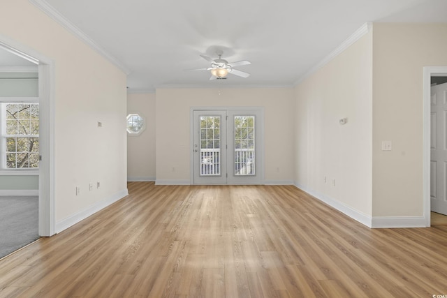 2081 Silvercrest Dr Unit G, Myrtle Beach, SC 29579 - spare room with a ceiling fan, baseboards, ornamental molding, and light wood-style floors