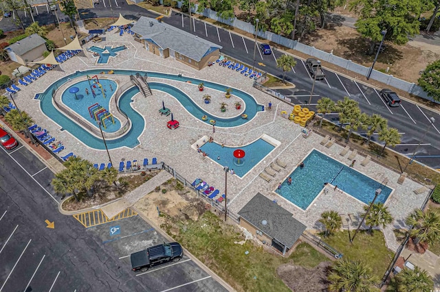 aerial view of a pool area