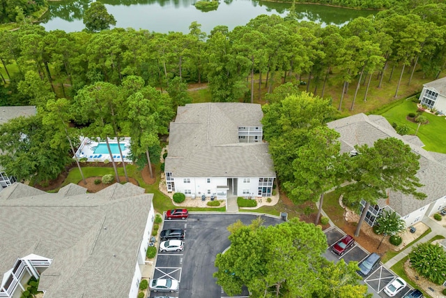 bird's eye view featuring a water view