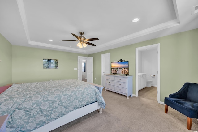 3304 Candytuft Dr, Conway, SC 29526 - bedroom with a raised ceiling, light colored carpet, recessed lighting, and a ceiling fan