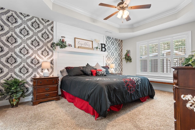 134 Winding Path Dr, Loris, SC 29569 - bedroom featuring a raised ceiling, carpet flooring, ornamental molding, and a ceiling fan