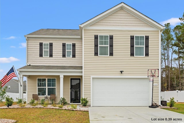 380 Harvest Ridge Way, Conway, SC 29527 - view of front facade featuring a front lawn, fence, a shingled roof, an attached garage, and driveway