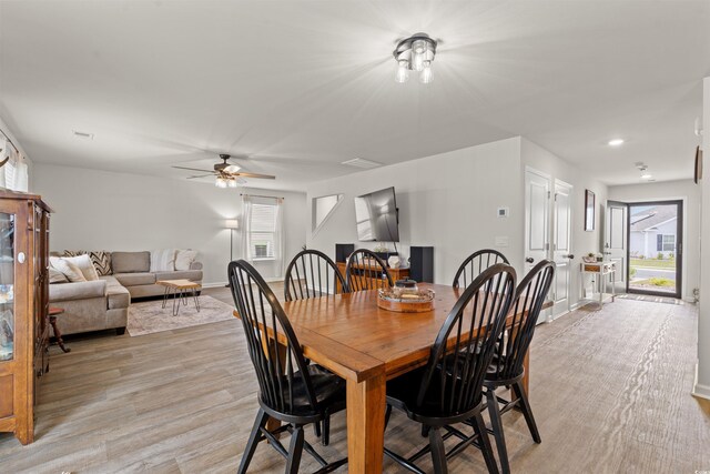 380 Harvest Ridge Way, Conway, SC 29527 - dining space featuring baseboards, ceiling fan, and light wood-style flooring