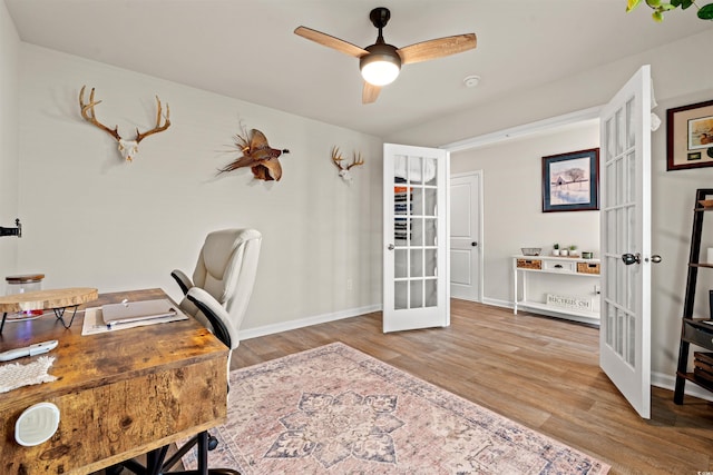 380 Harvest Ridge Way, Conway, SC 29527 - office featuring french doors, a ceiling fan, baseboards, and wood finished floors