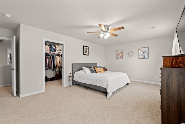380 Harvest Ridge Way, Conway, SC 29527 - bedroom with visible vents, a closet, baseboards, a walk in closet, and light colored carpet