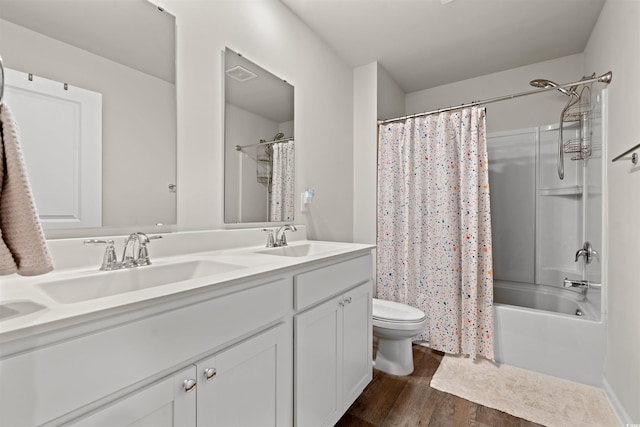 380 Harvest Ridge Way, Conway, SC 29527 - bathroom with double vanity, shower / bath combination with curtain, wood finished floors, a sink, and toilet